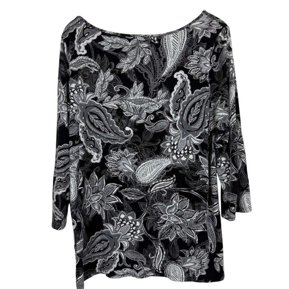 J. Jill Wearever Collection Paisley Floral Top Large Stretch Tunic 3/4 Sleeves - Picture 7 of 11